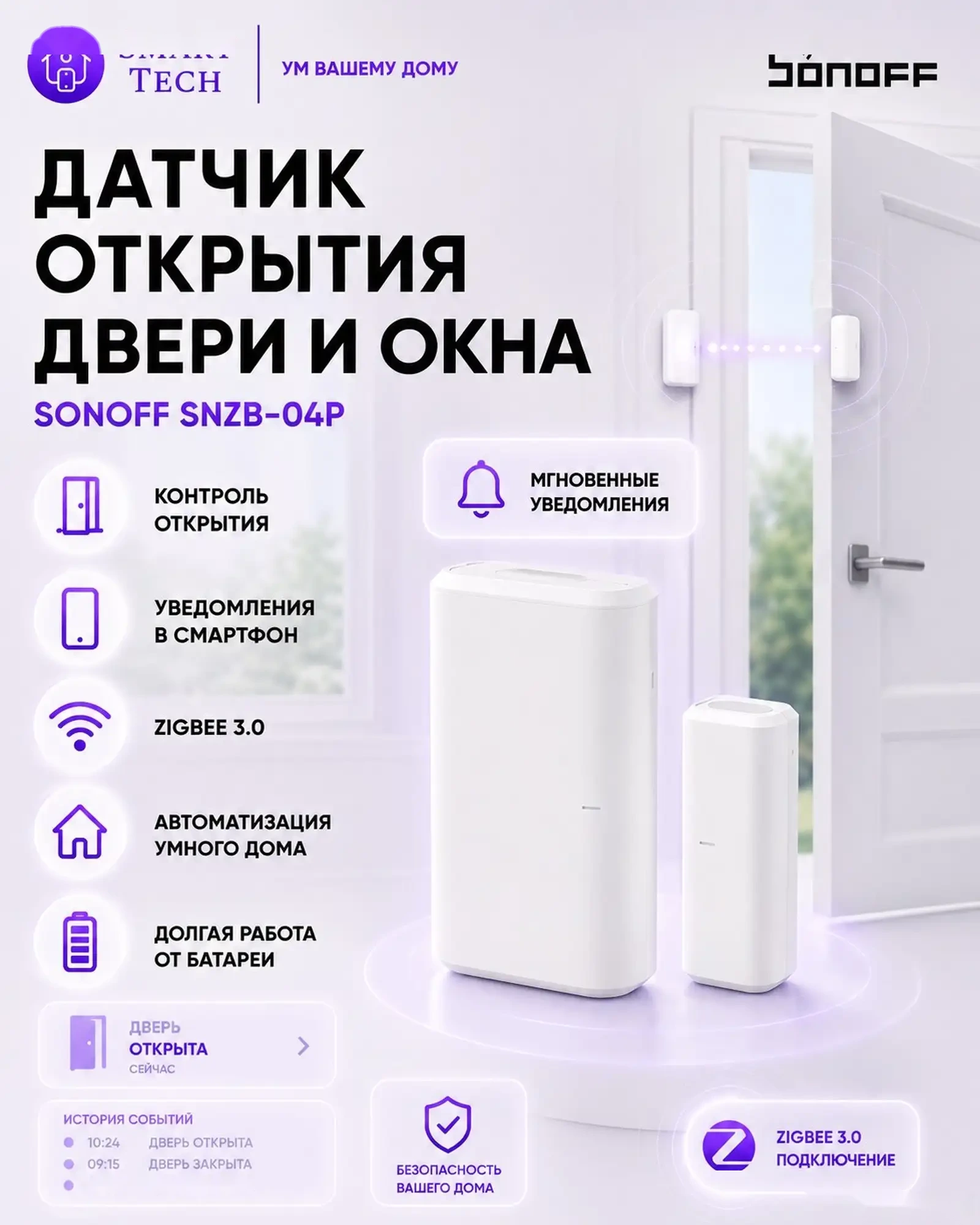 Датчик открытия двери или окна Sonoff SNZB-04P - ZigBee