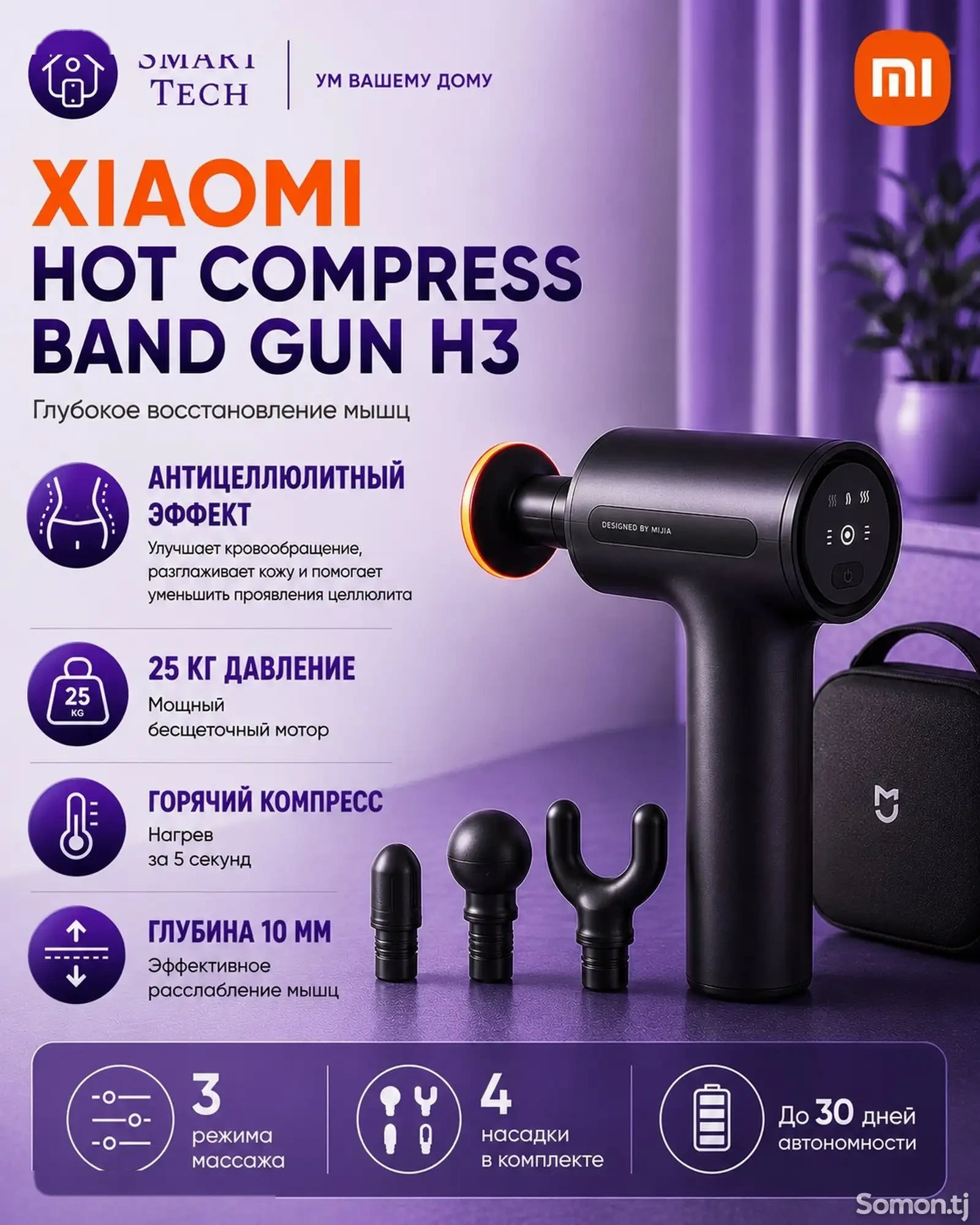 Массажёр Mijia Smart Fascial Gun H3