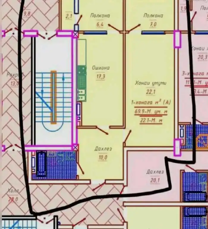 2-к квартира, 10 этаж, 70 м², Шохмансур