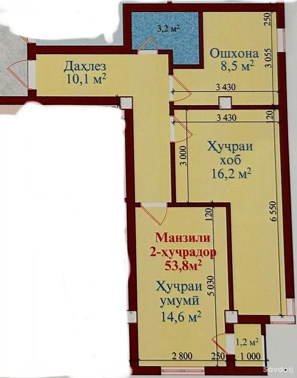 2-к квартира, 15 этаж, 53 м², Рудаки