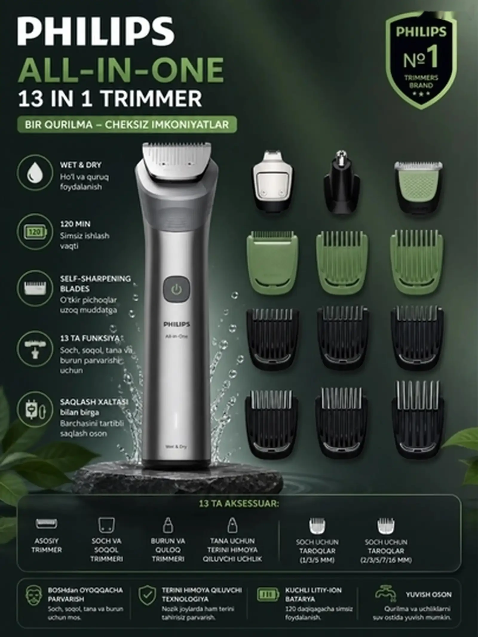Универсальный триммер машинка для стрижки 13 в 1 Philips MG5942/15 — фото 2