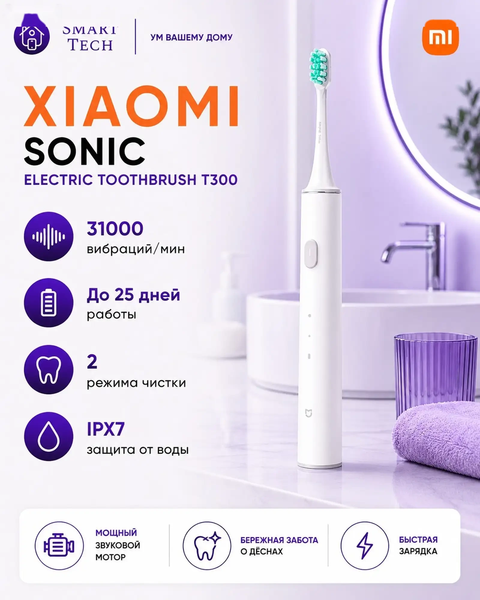Электрическая зубная щетка Xiaomi Mijia Sonic Electric Toothbrush T300