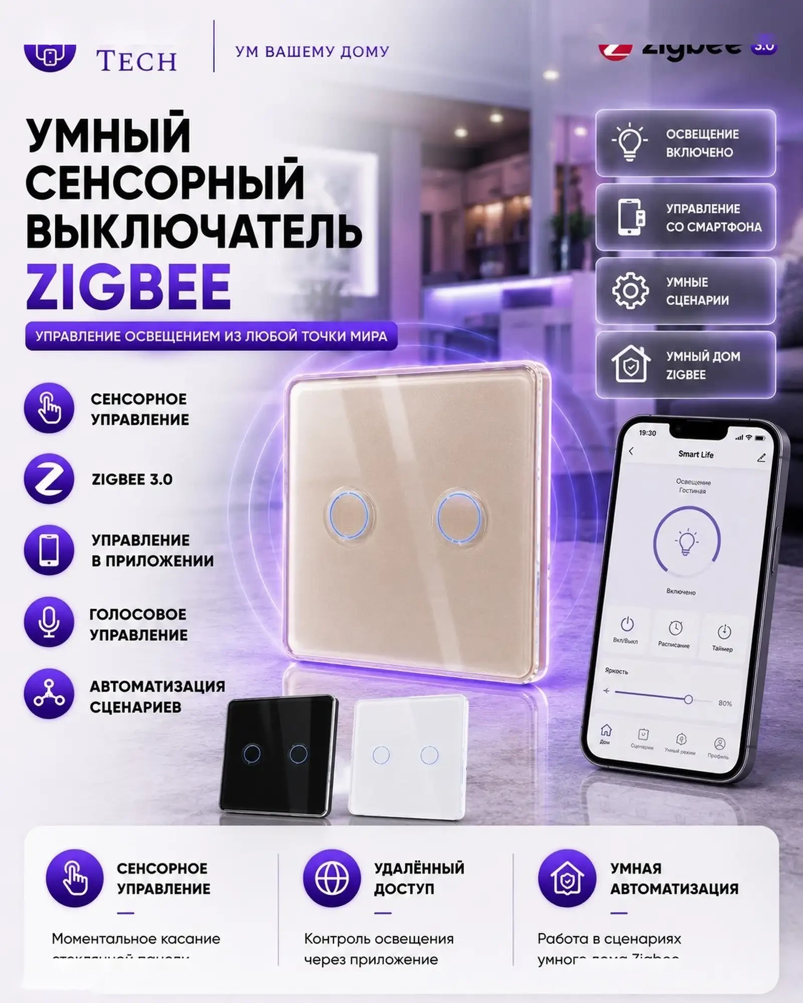 Умный сенсорный выключатель Zigbee