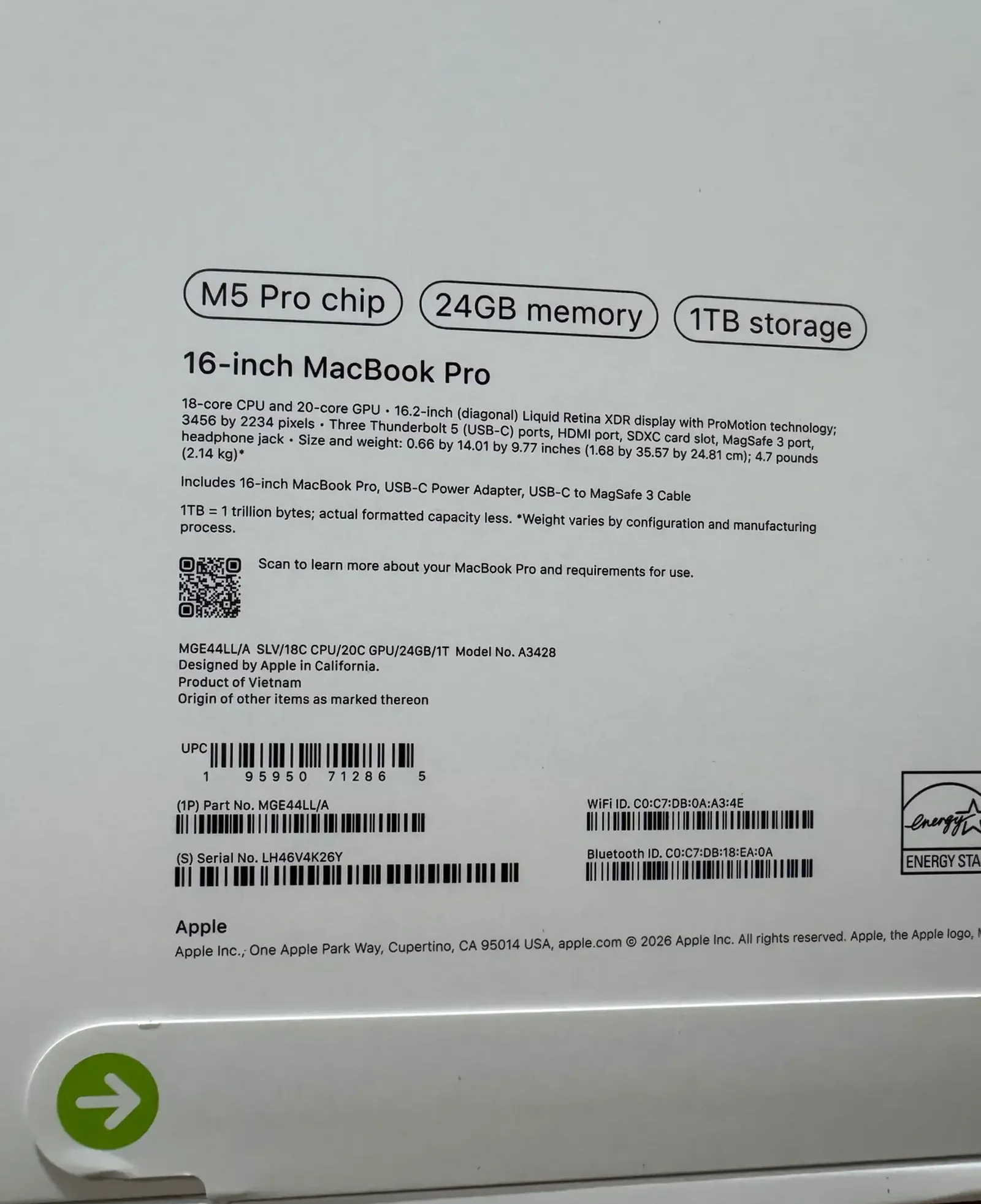 Ноутбук Apple MacBook Pro 16 M5 Pro 24GB 1TB SSD