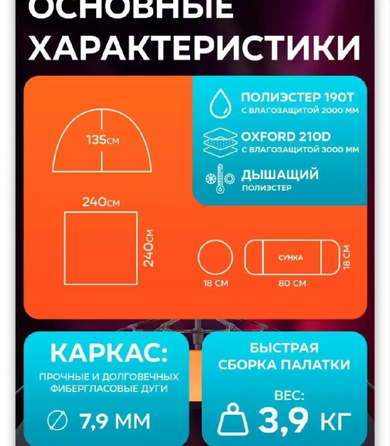 Палатка туристическая автоматическая двухслойная