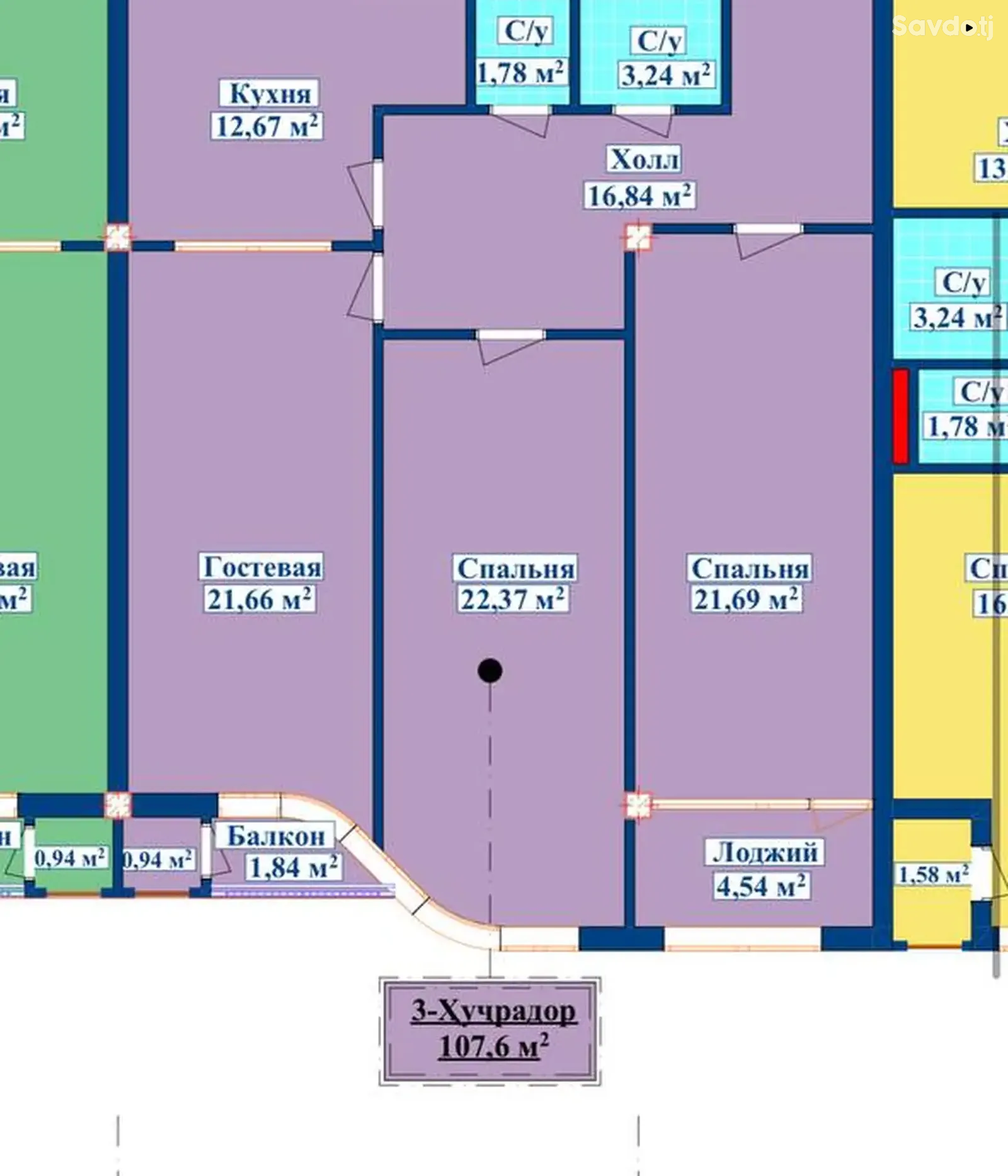 2-комн. квартира, 14 этаж, 72 м², И. Сомони