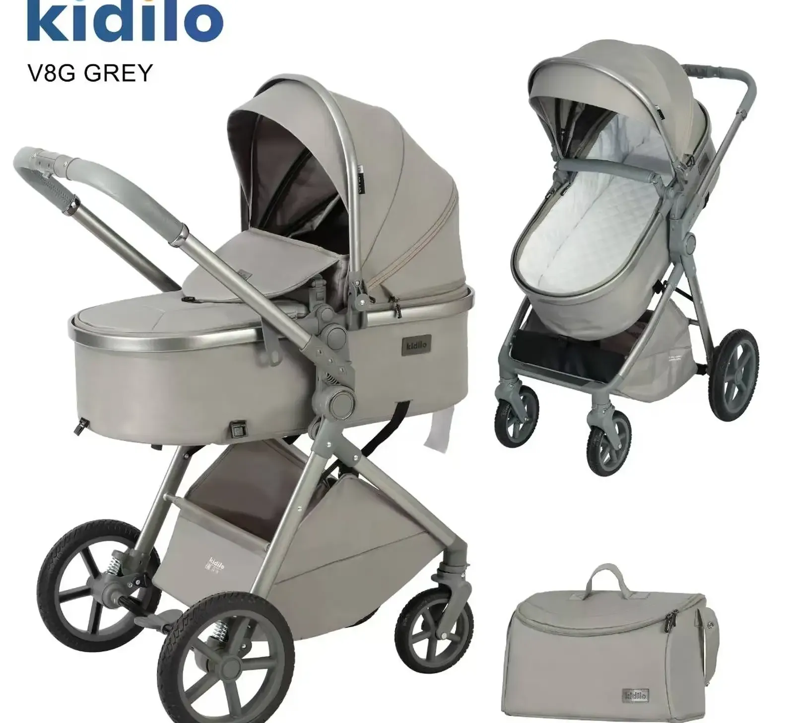 Детская коляска с большой сумкой и матрасом Kidilo V8 трансформер 2 в 1