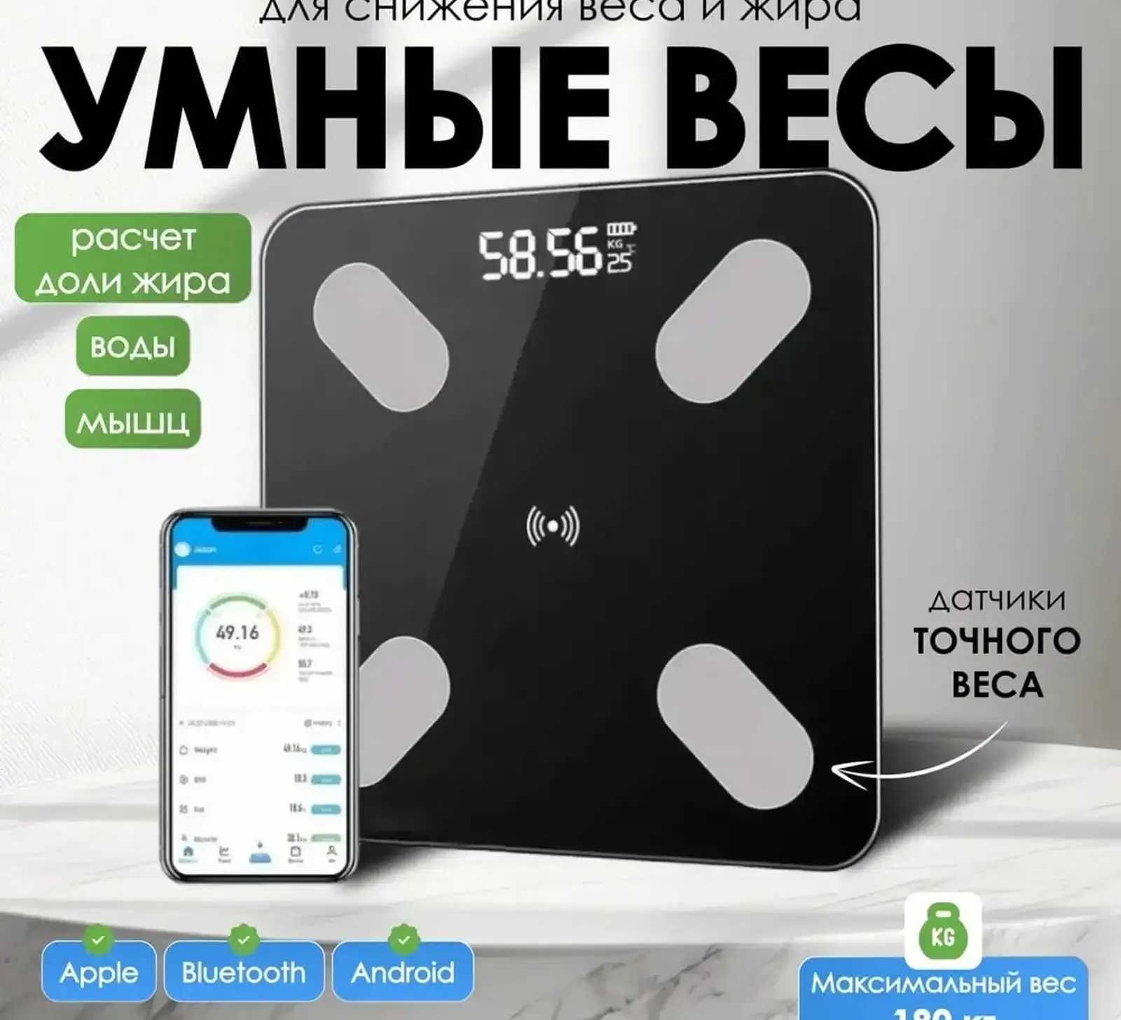 Напольные весы Picoocо электронные SKU66 Mini до 180 кг