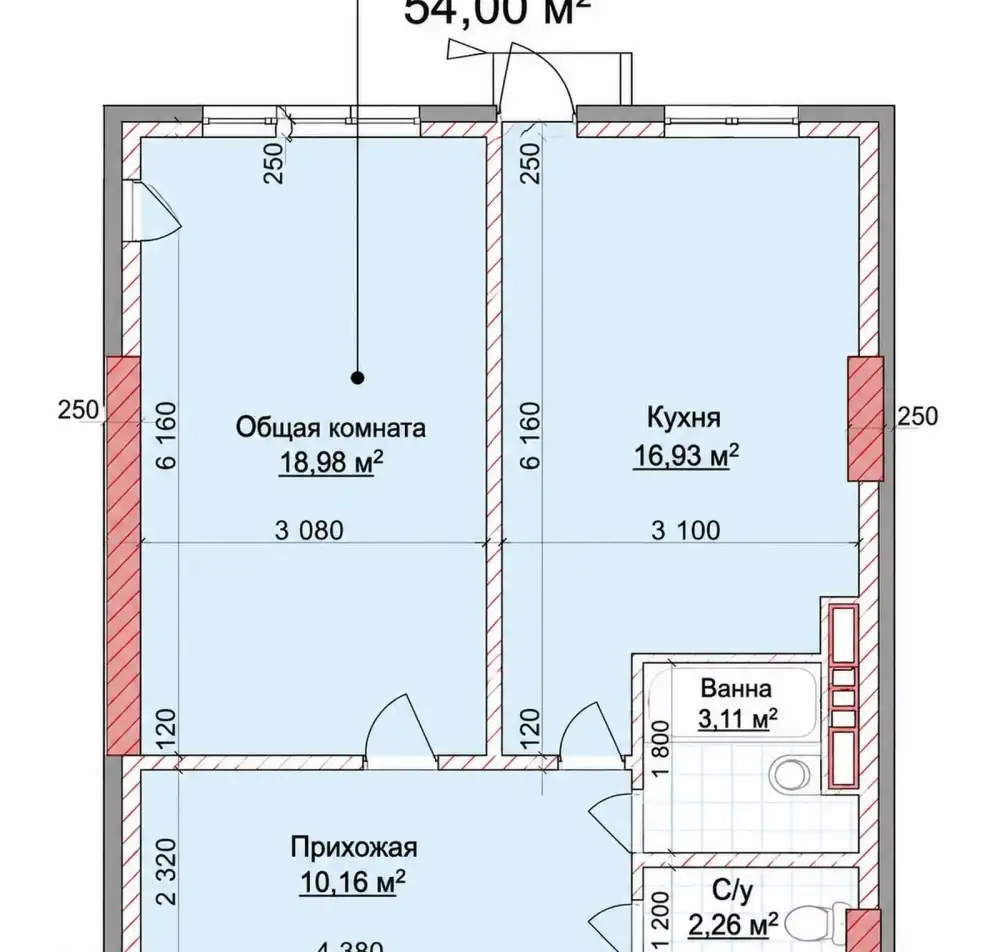 1-комн. квартира, 10 этаж, 54 м², Сино