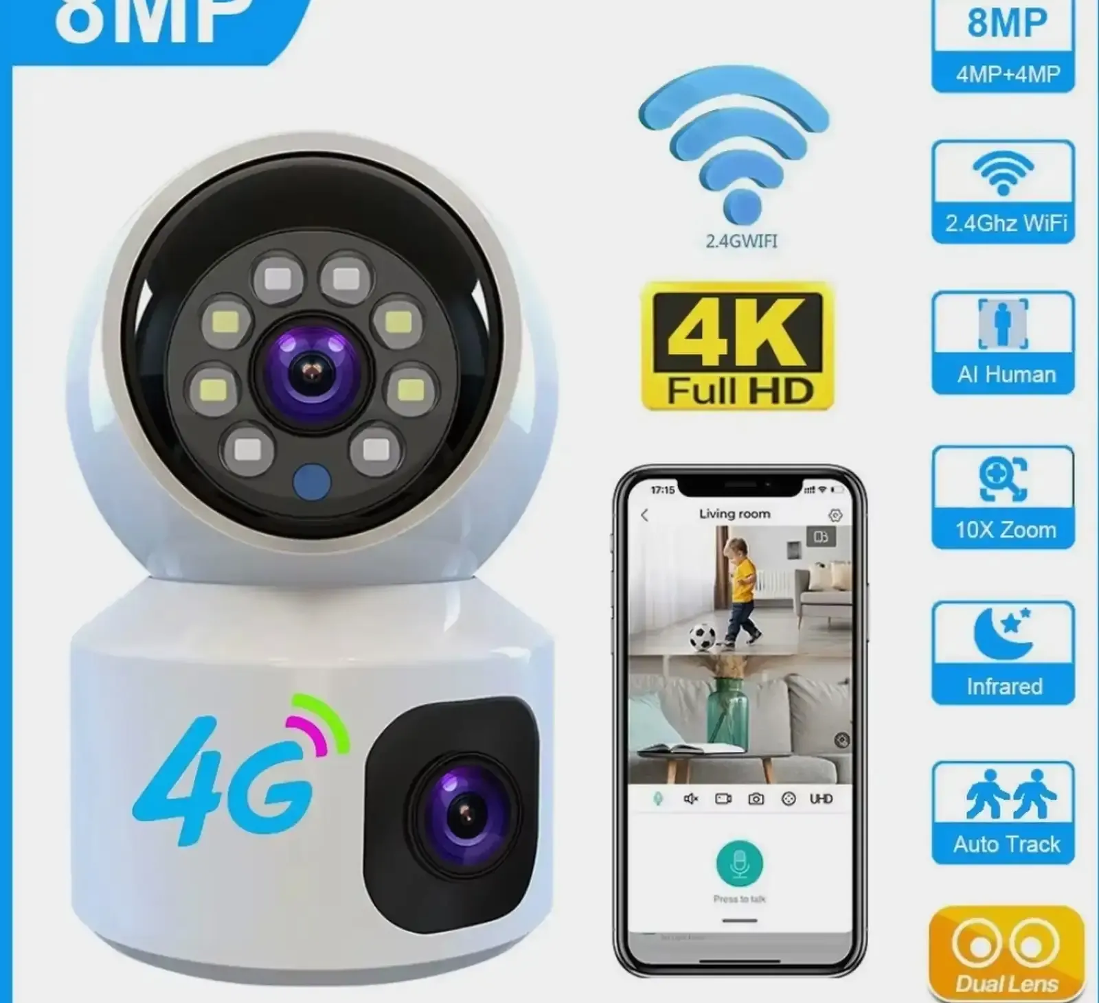 Мини камера видеонаблюдения 4G Sim Wi-Fi 8 Мп 4K для дома