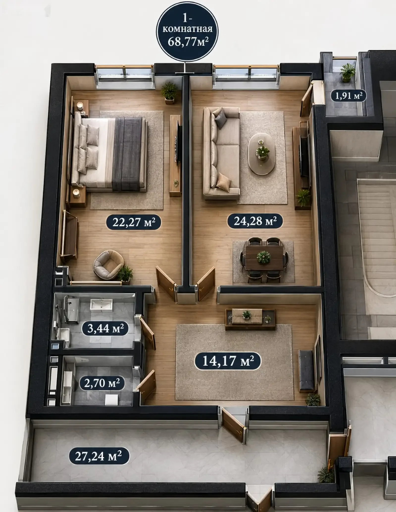 1-комн. квартира, 8 этаж, 69 м², Шохмансур — фото 6