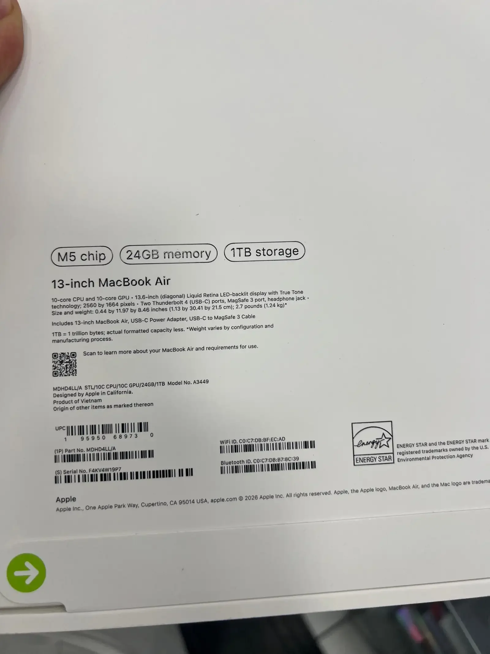 Ноутбук apple macbook air m5 24/1tb — фото 2