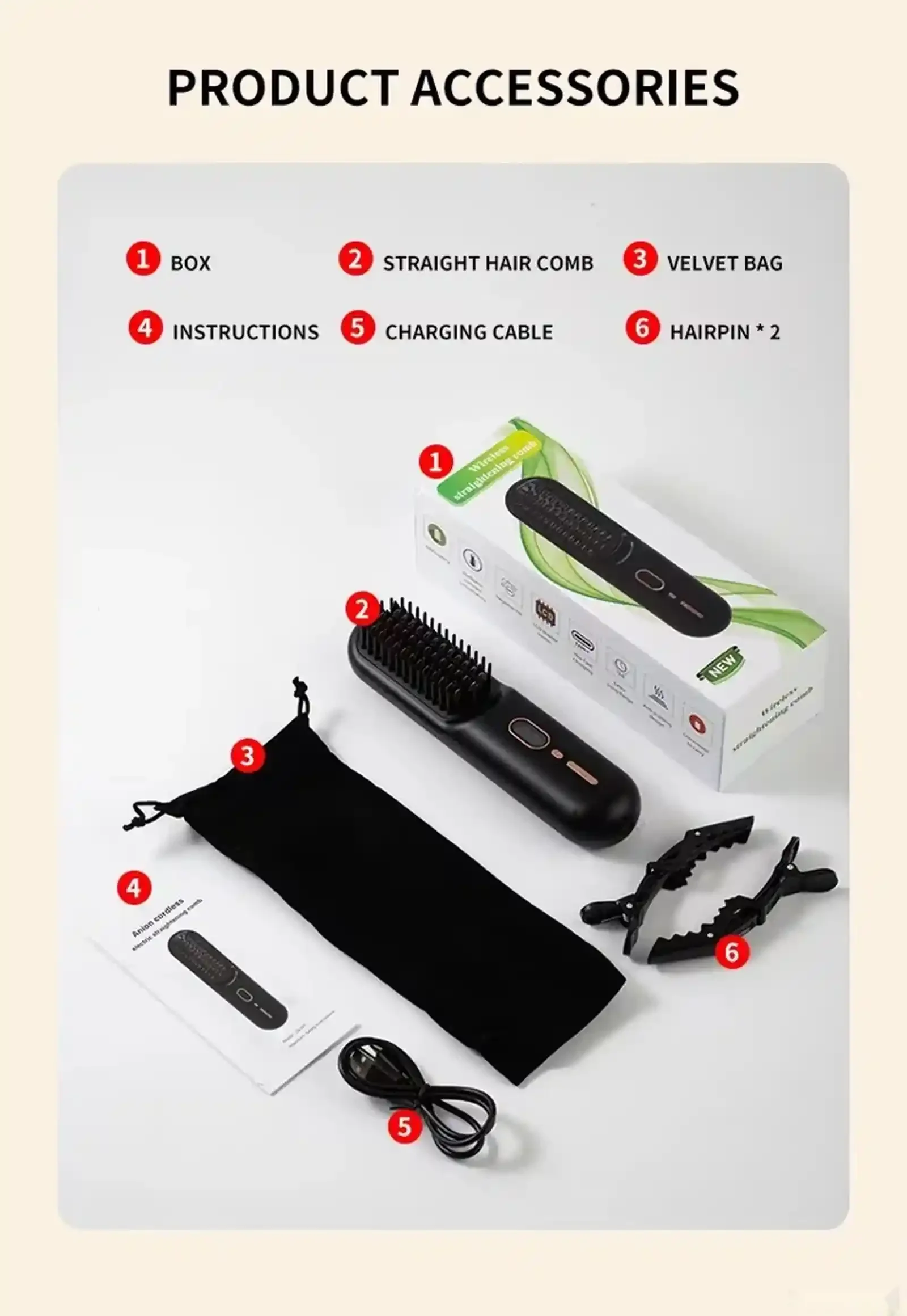 Портативная мини щетка для выпрямления Cordless straightening comb QL001 — фото 6