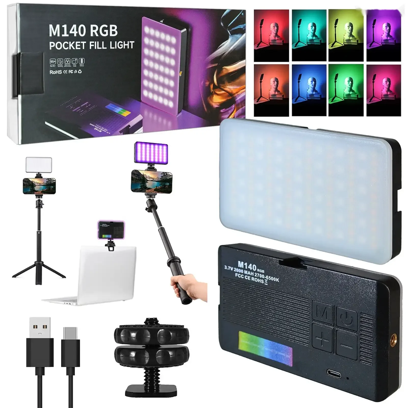 Портативный видеосвет M140 Led RGB цветной — фото 2