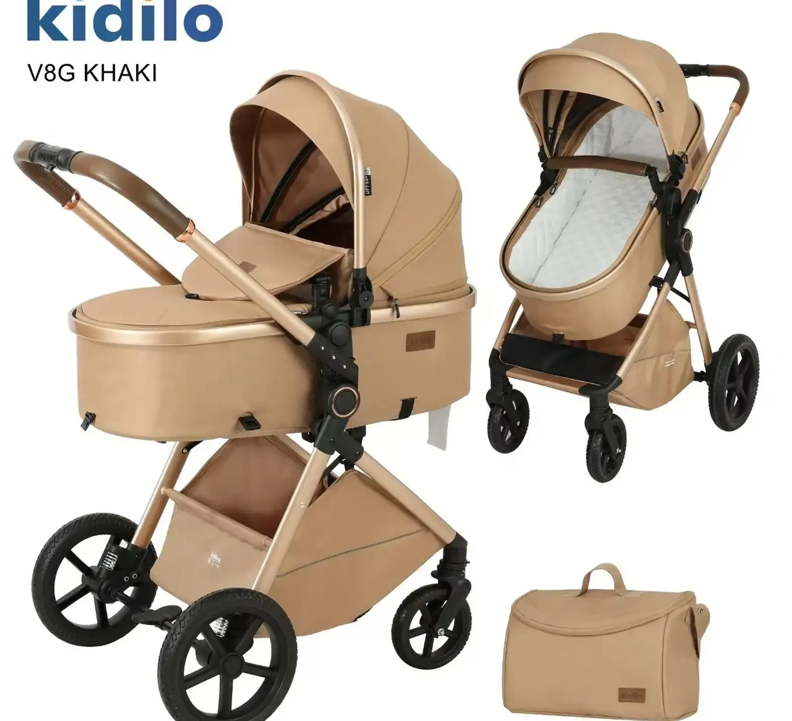 Детская коляска с большой сумкой и матрасом Kidilo V8 трансформер 2 в 1
