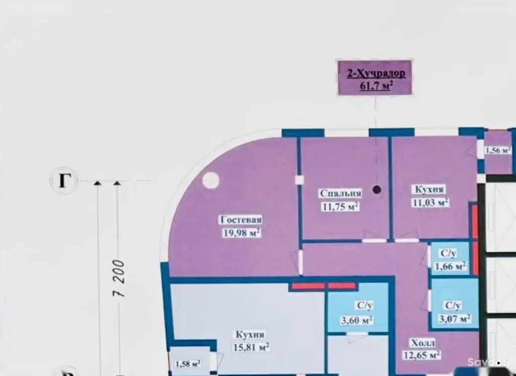 2-комн. квартира, 9 этаж, 62 м², Ашан, Центр, Хлебзавод, Исмоили Сомони