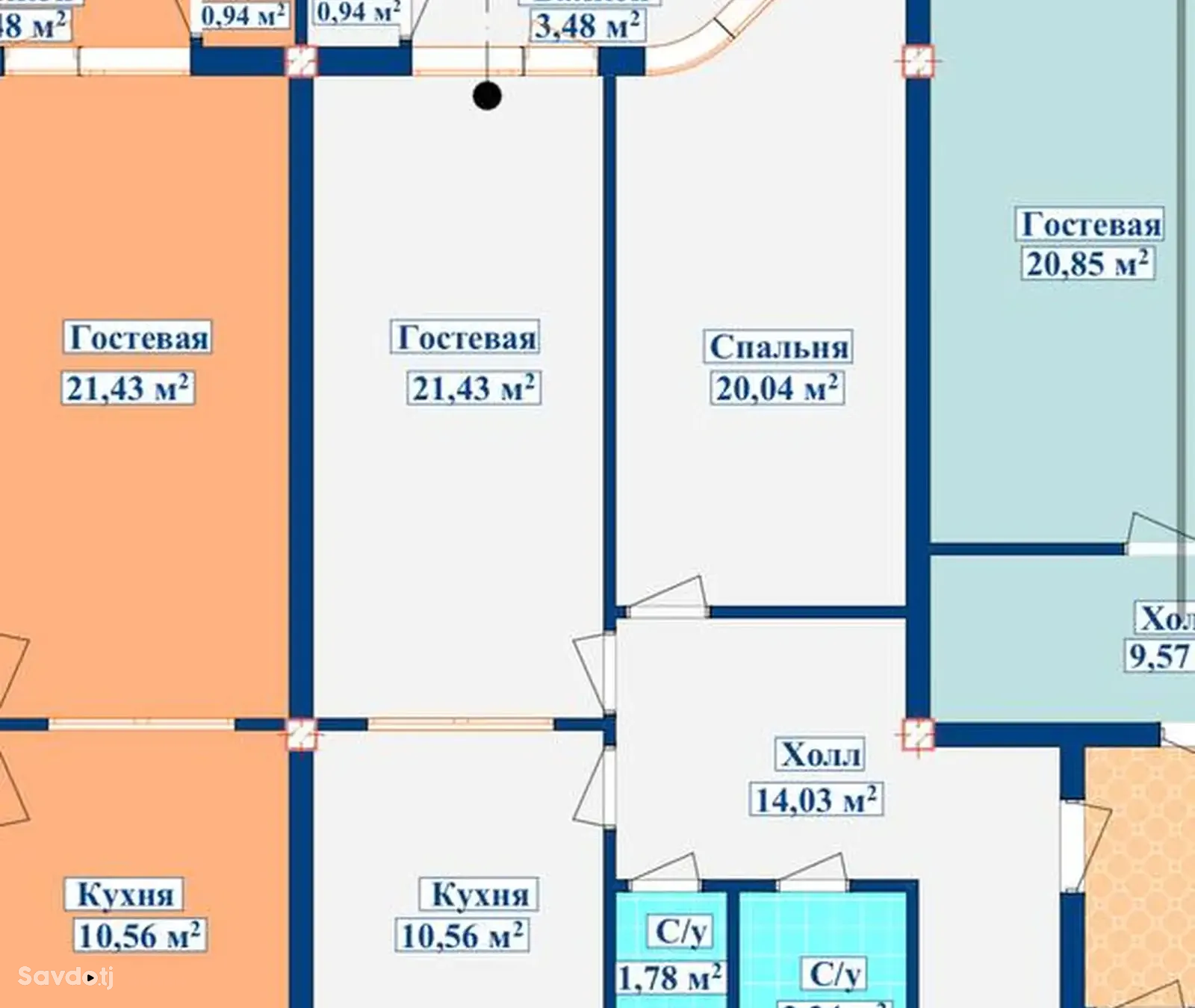 2-комн. квартира, 14 этаж, 72 м², И. Сомони