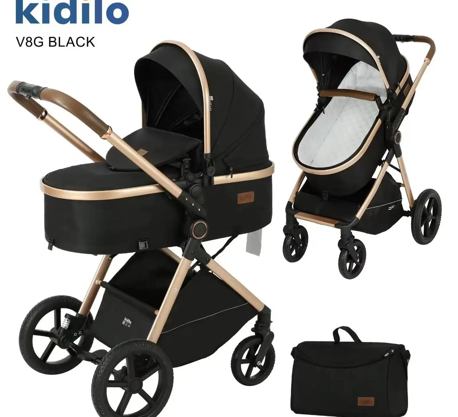Детская коляска с большой сумкой и матрасом Kidilo V8 трансформер 2 в 1