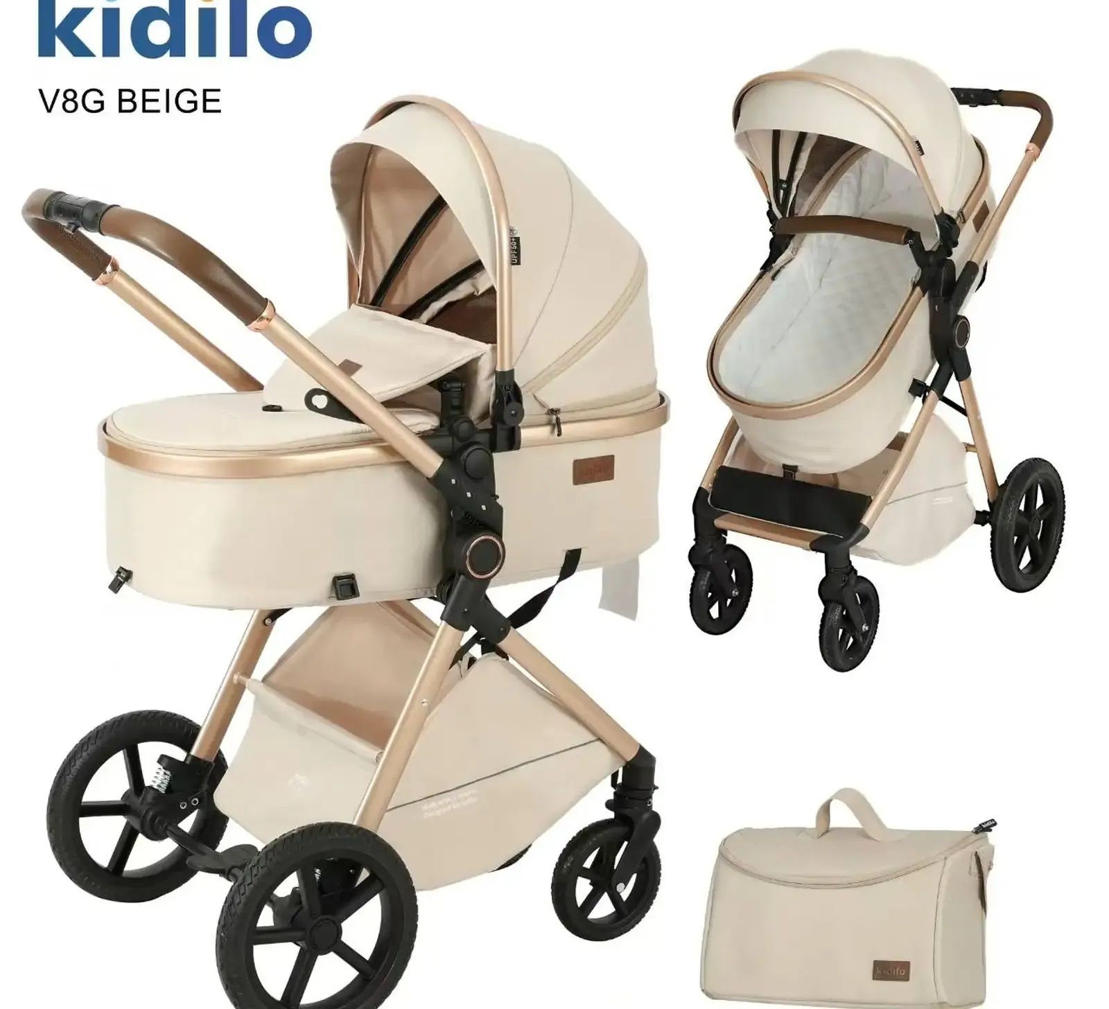 Детская коляска с большой сумкой и матрасом Kidilo V8 трансформер 2 в 1