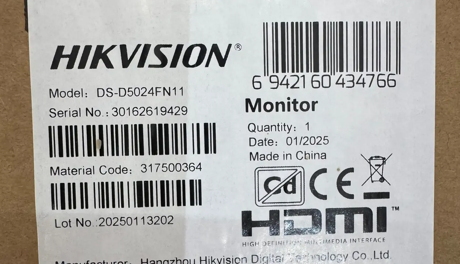 Монитор Hikvision IPS FHD 24 DS-D5024FN11 O-STD European standard