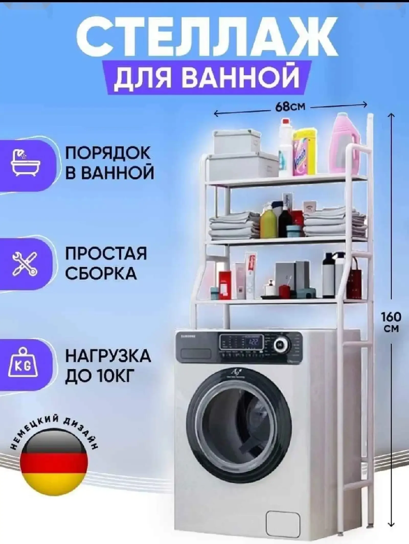 Стеллаж металлический для ванной комнаты — фото 4