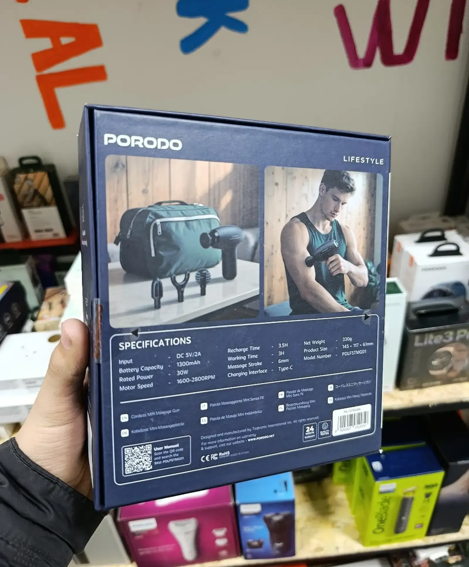Мини массажер Porodo Lifestyle Cordless Mini Massage Gun, черный