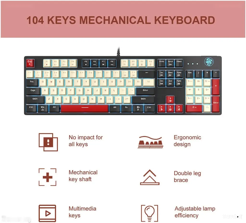 MageGee MK-Armor Механическая Клавиатура Red Switch LED ENG Black