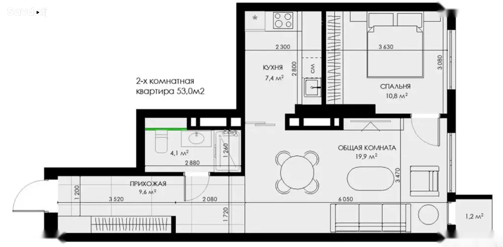 1-комн. квартира, 12 этаж, 54 м², Опера балета, Шохмансур