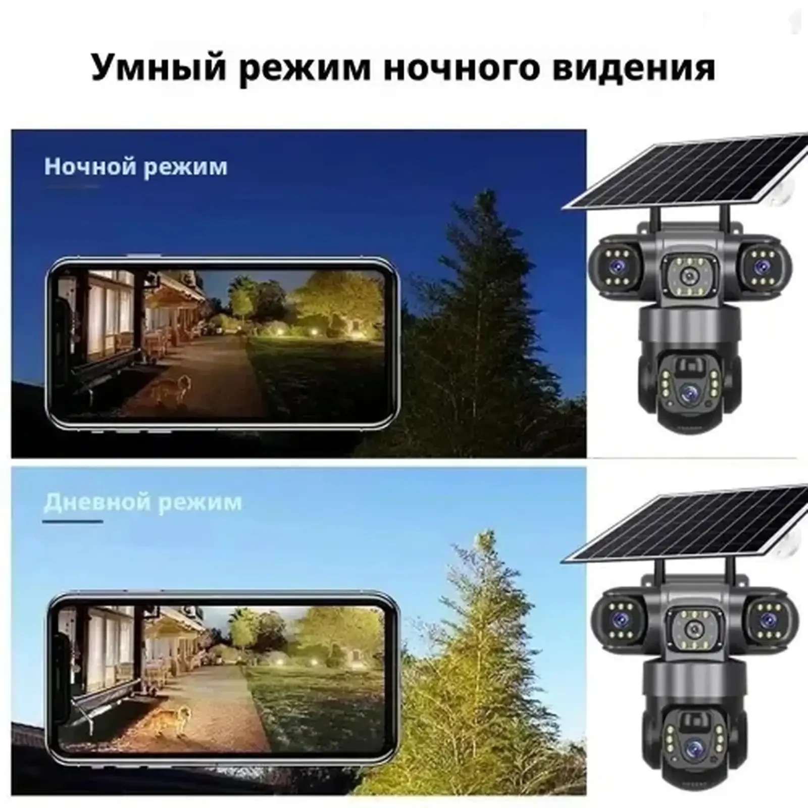 Солнечная камера видеонаблюдения 4G с 3 объективами HD 12 МП 6K — фото 6