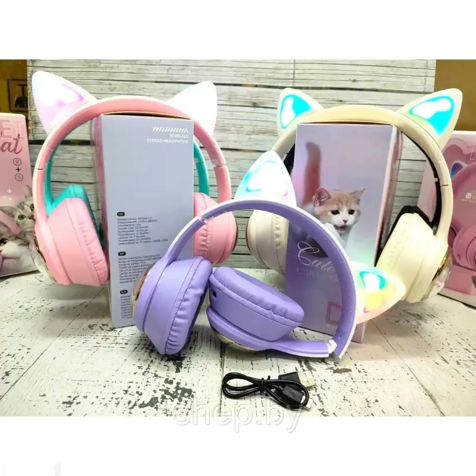 Беспроводные наушники Кошачьи Ушки LED AKZ 09 — фото 4