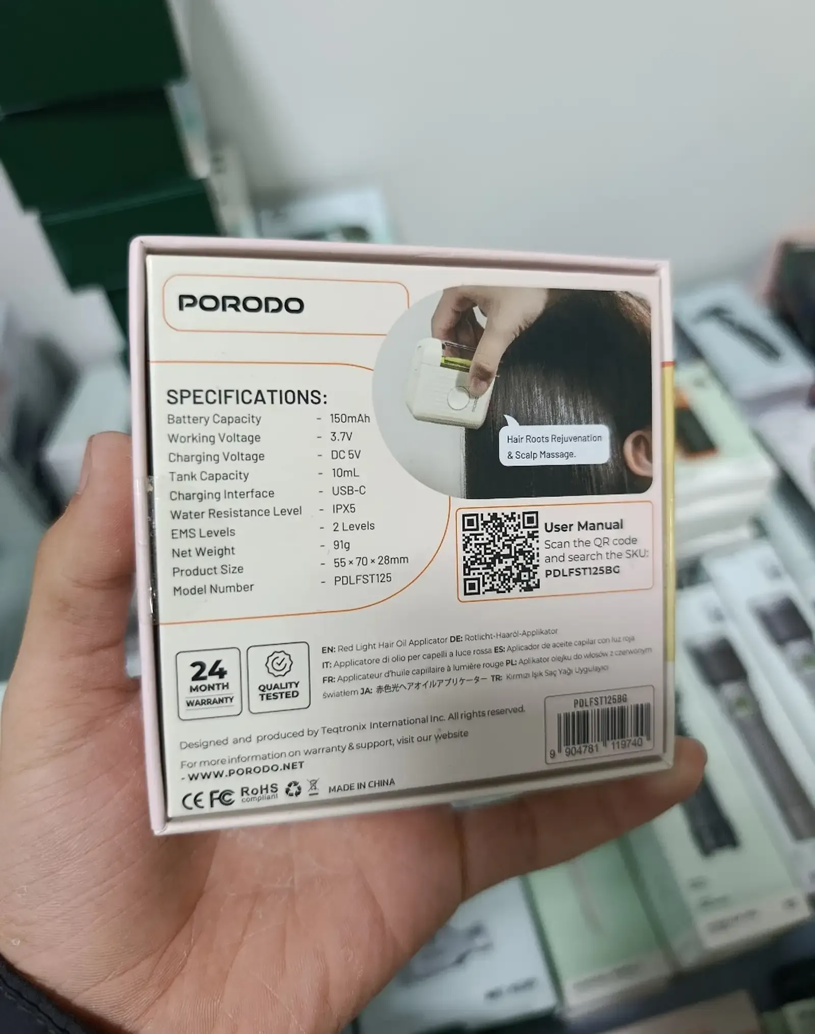EMS массажёр с аппликатором для волос и красным светом Porodo Lifestyle EMS & Re
