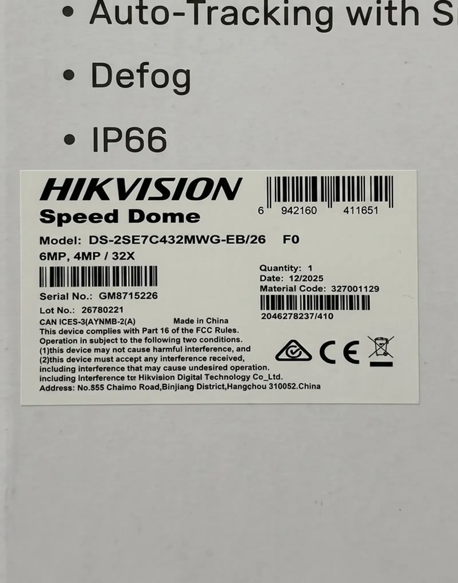 Камера поворотная IP Hikvision DS-2SE7C432MWG-EB/26 F0 O-STD