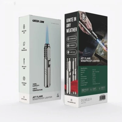 Ветрозащитная зажигалка Green Lion Jet Flame Windproof Lighter - Серый