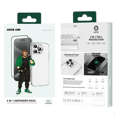 Противоударное стекло Green Lion 4 In 1 Defender Pack iPhone 16 Pro Max - Clear