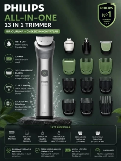 Универсальный триммер машинка для стрижки 13 в 1 Philips MG5942/15 — миниатюра 2