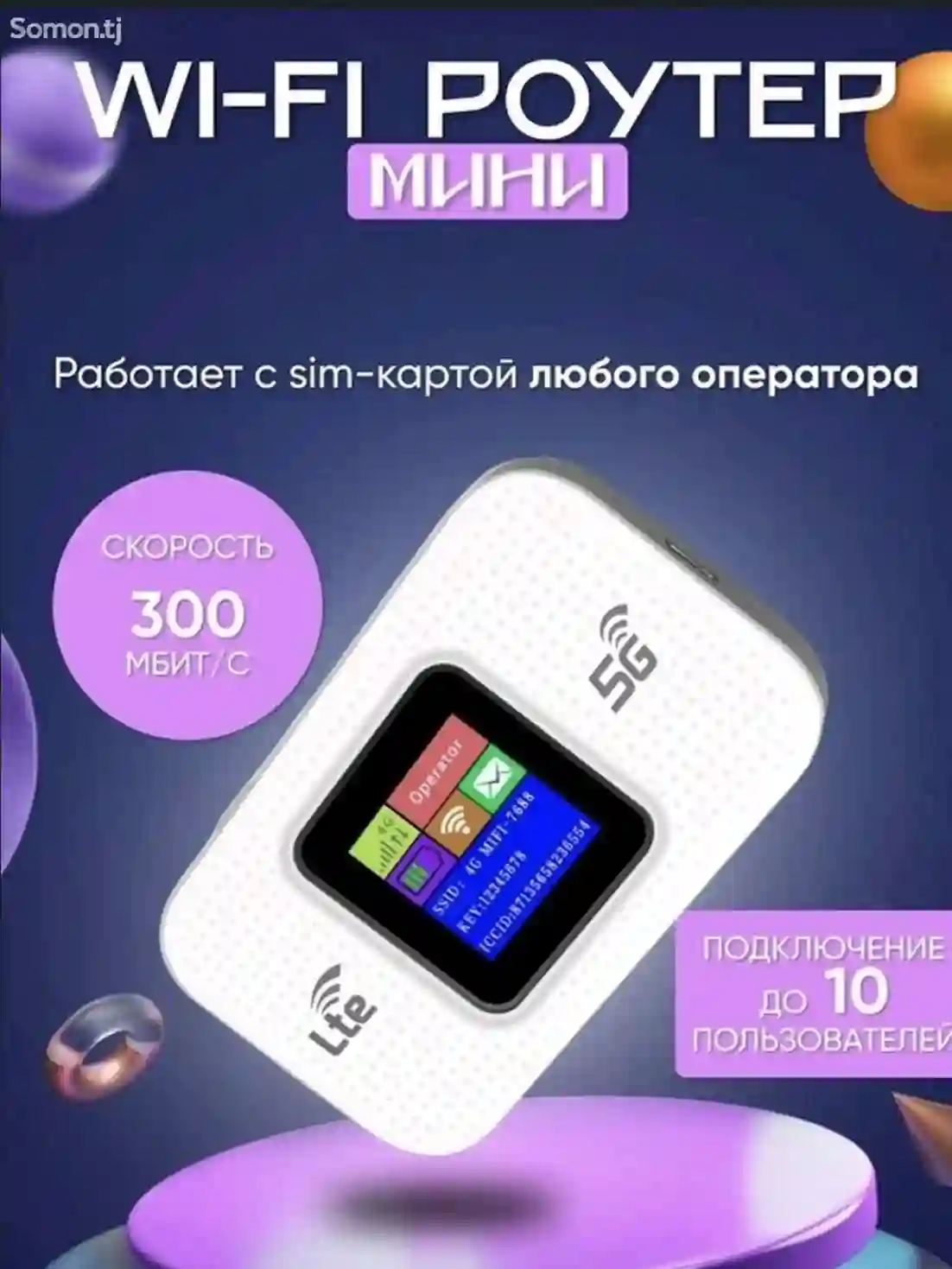 Карманный 4G LTE Wi-Fi роутер (300 Мб/с)