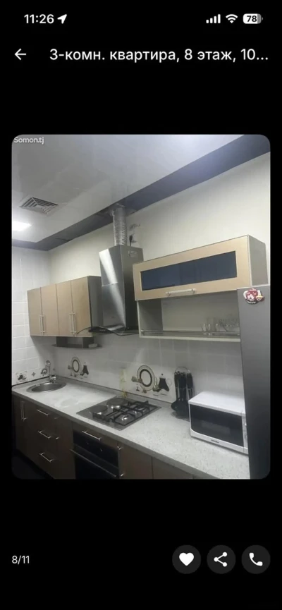 3-комн. квартира, 8 этаж, 100м², Сомони — миниатюра 8