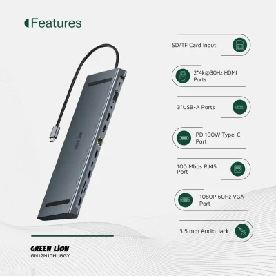 Универсальный Мультихаб Green Lion 12 в 1 4K Hub — миниатюра 2