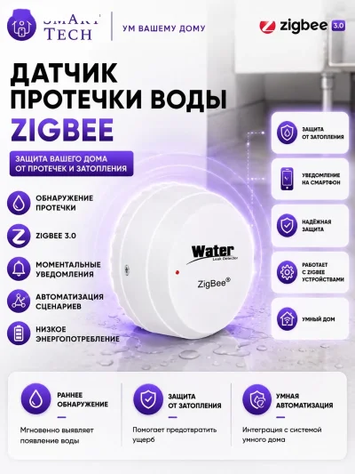 Умный беспроводной датчик протечки воды ZigBee
