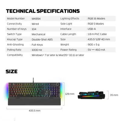 Полноразмерная проводная механическая клавиатура Fantech MAXPOWER II MK894 — миниатюра 4