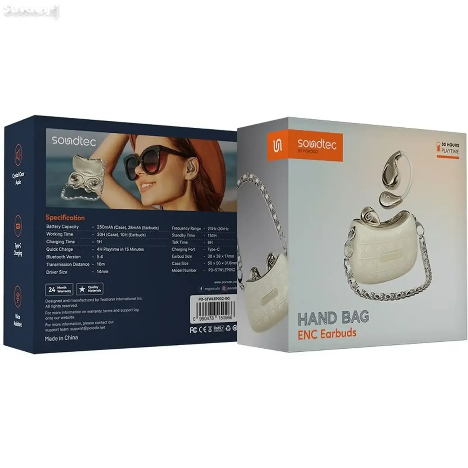 Беспроводные наушники Porodo Soundtec Hand Bag ENC Earbuds бежевый