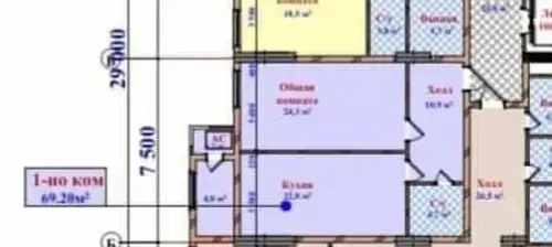 2-комн. квартира, 14 этаж, 69 м², Шохмансур