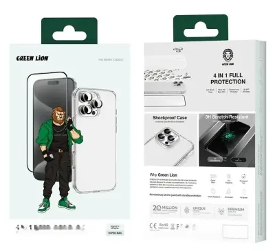 Противоударное стекло Green Lion 4 In 1 Defender Pack iPhone 16 Pro Max - Clear