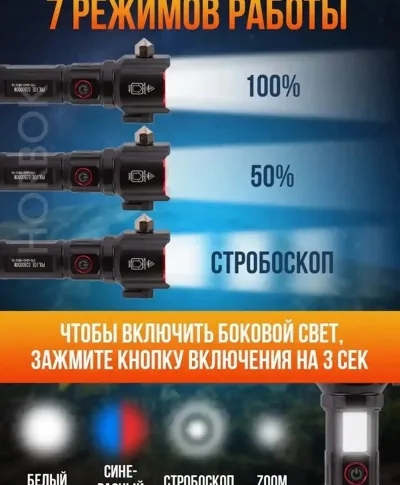 Фонарь ручной аккумуляторный светодиодный на магните, с зарядкой