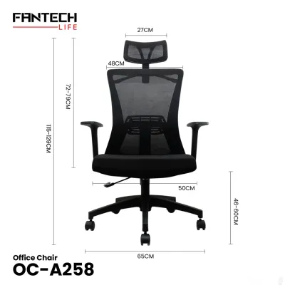 Компьютерное кресло Fantech OC-A258 с сетчатой спинкой и подголовником — миниатюра 2