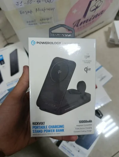 Зарядная станция с аккумулятором 10000 мAh Powerology Kickvolt Qi2 3 In 1 Magsaf — миниатюра 1