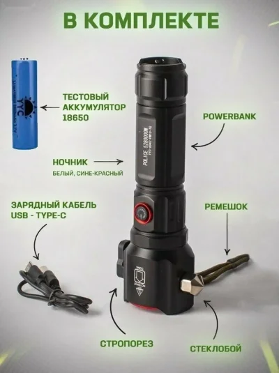 Многофункциональный мощный светодиодный фонарик с USB-зарядкой, COB-светодиодом