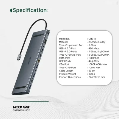 Универсальный Мультихаб Green Lion 12 в 1 4K Hub — миниатюра 3