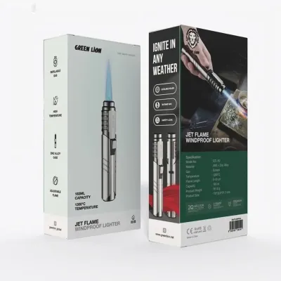 Ветрозащитная зажигалка Green Lion Jet Flame Windproof Lighter - Серый — миниатюра 1