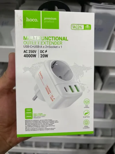 Сетевой адаптер Hoco AC26 3в1 1розетка EU/2USB 3A/Type-C PD20W